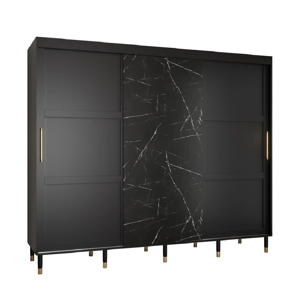 Tarboro Wooden Wardrobe Large With 3 Sliding Doors In Black