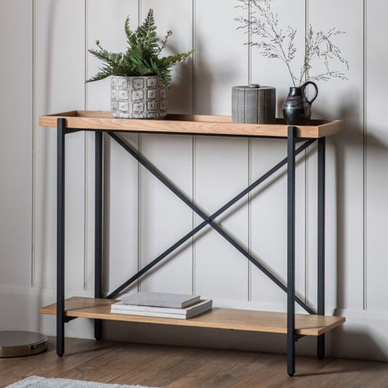 Tarkington Wooden Console Table With Black Metal Base In Natural