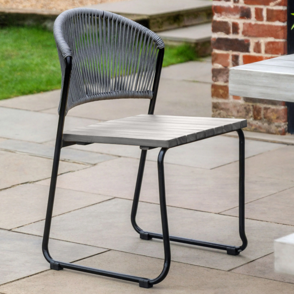 Tarkio Outdoor Grey Wooden Dining Chairs With Black Legs In Pair