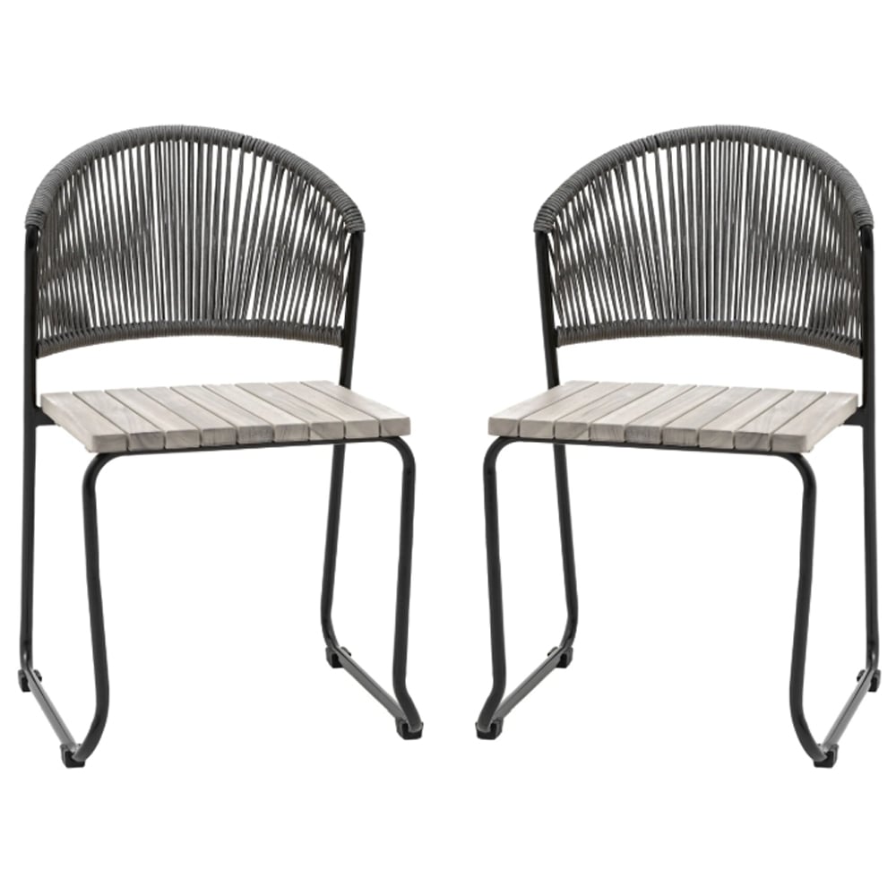 Tarkio Outdoor Grey Wooden Dining Chairs With Black Legs In Pair
