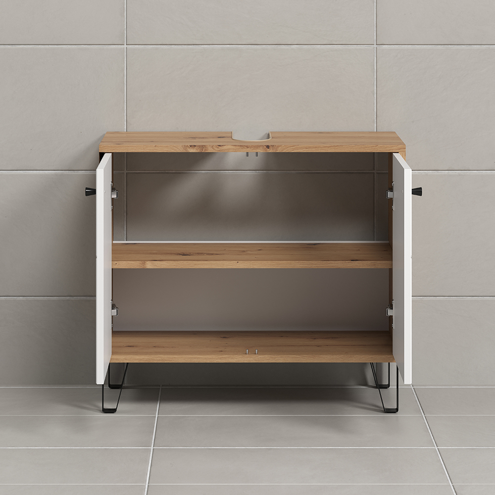 Tarlen Wooden Vanity Unit in Matt White and Artisan Oak