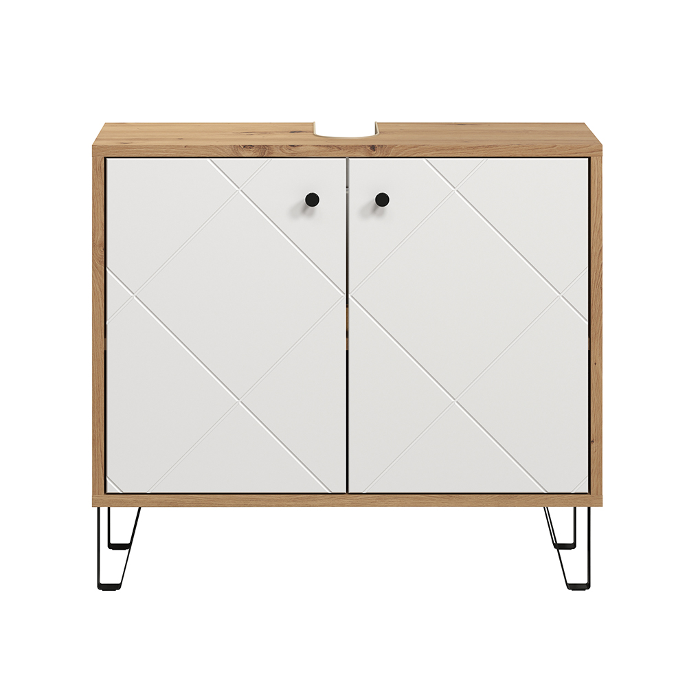 Tarlen Wooden Vanity Unit in Matt White and Artisan Oak