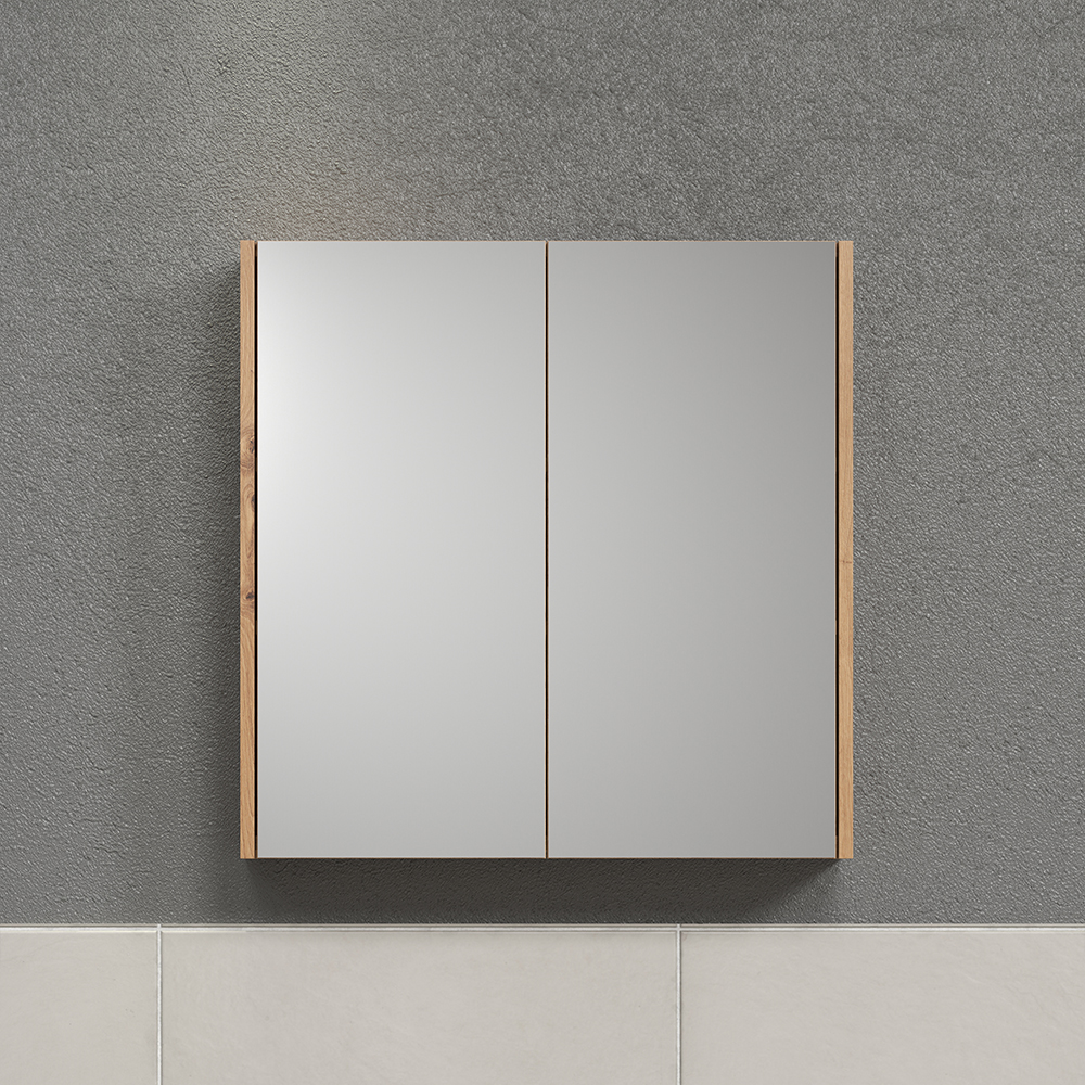Tarlen Wooden Wall Mounted Bathroom Mirror Cabinet in Matt White and Artisan Oak