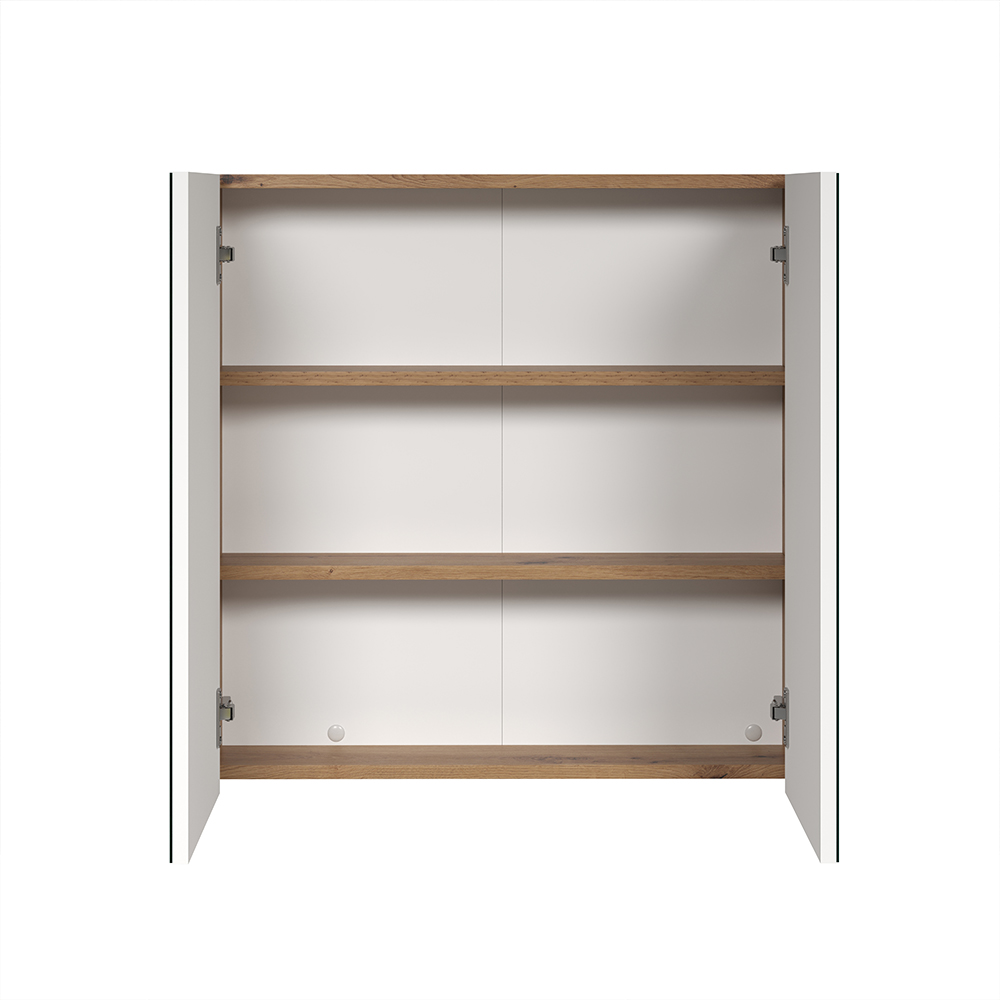 Tarlen Wooden Wall Mounted Bathroom Mirror Cabinet in Matt White and Artisan Oak