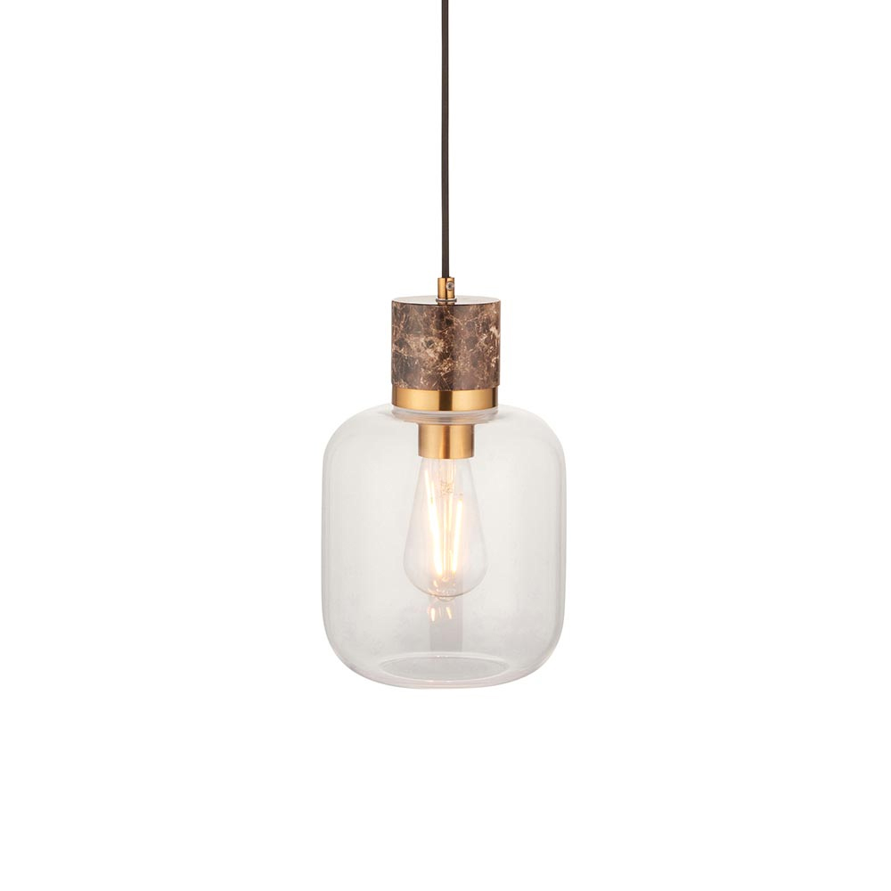 Tarrytown Clear Glass Pendant Light In Brown Emperador Marble
