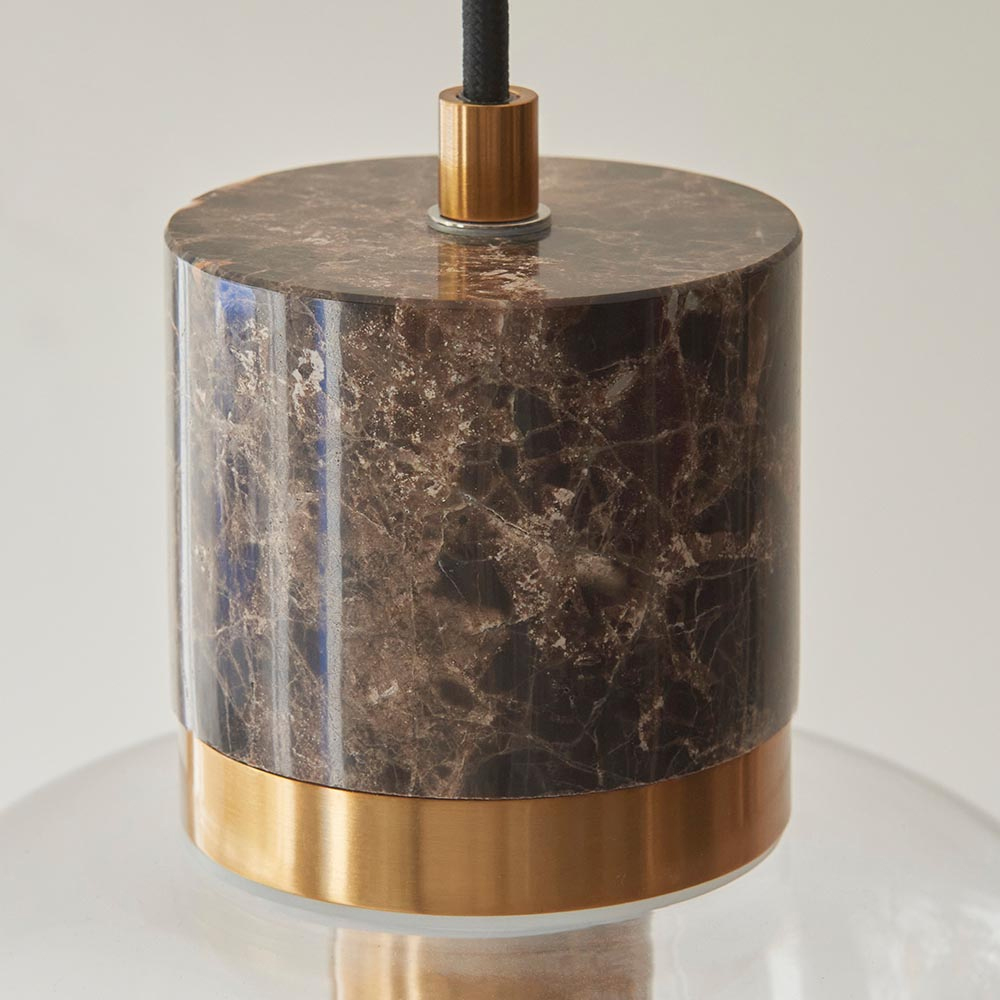 Tarrytown Clear Glass Pendant Light In Brown Emperador Marble