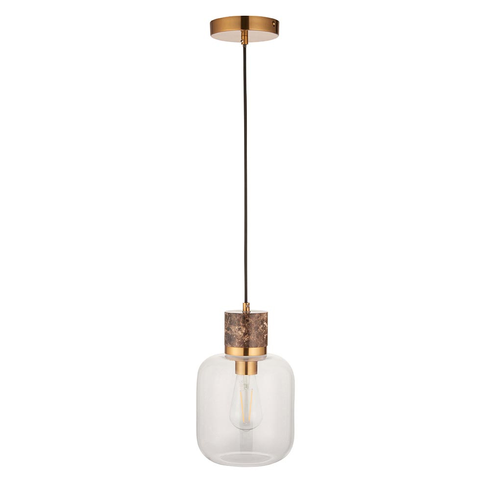 Tarrytown Clear Glass Pendant Light In Brown Emperador Marble
