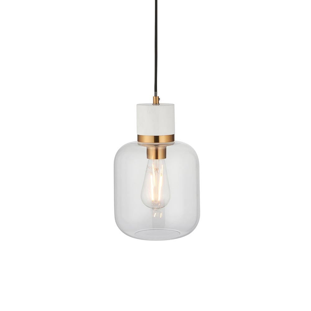 Tarrytown Clear Glass Pendant Light In White Volakas Marble