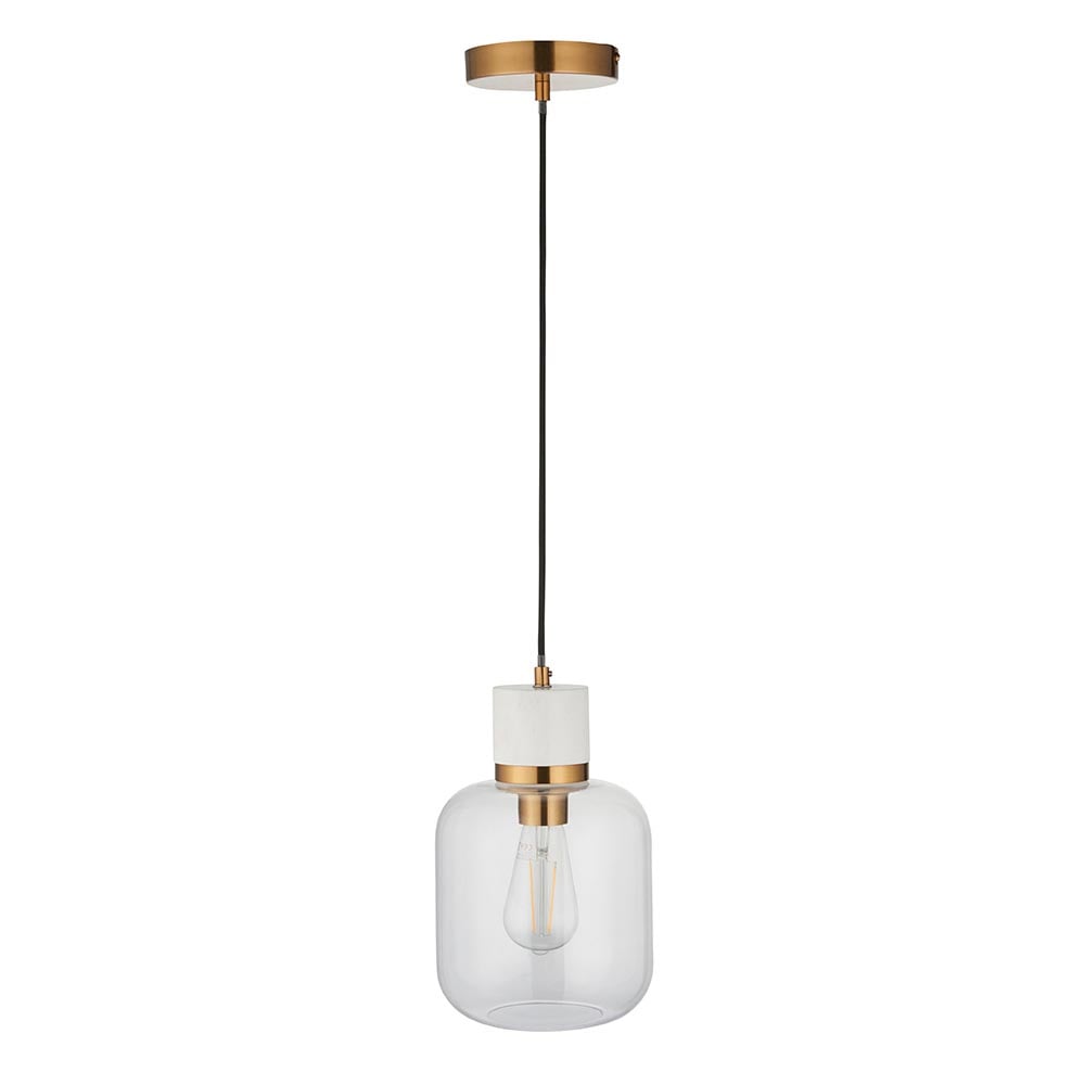 Tarrytown Clear Glass Pendant Light In White Volakas Marble