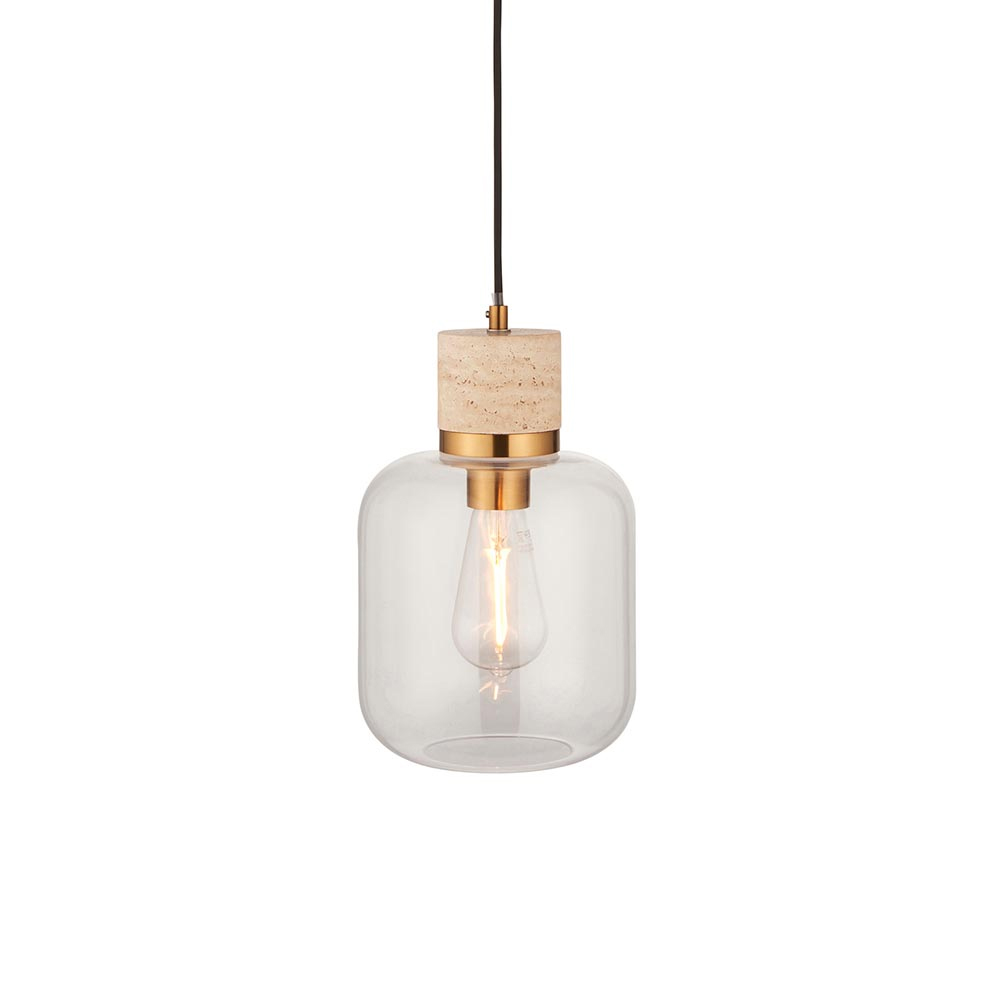Tarrytown Clear Glass Pendant Light In Natural Travertine Stone