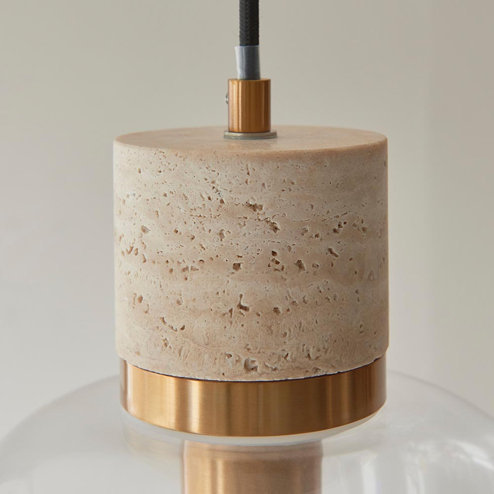 Tarrytown Clear Glass Pendant Light In Natural Travertine Stone