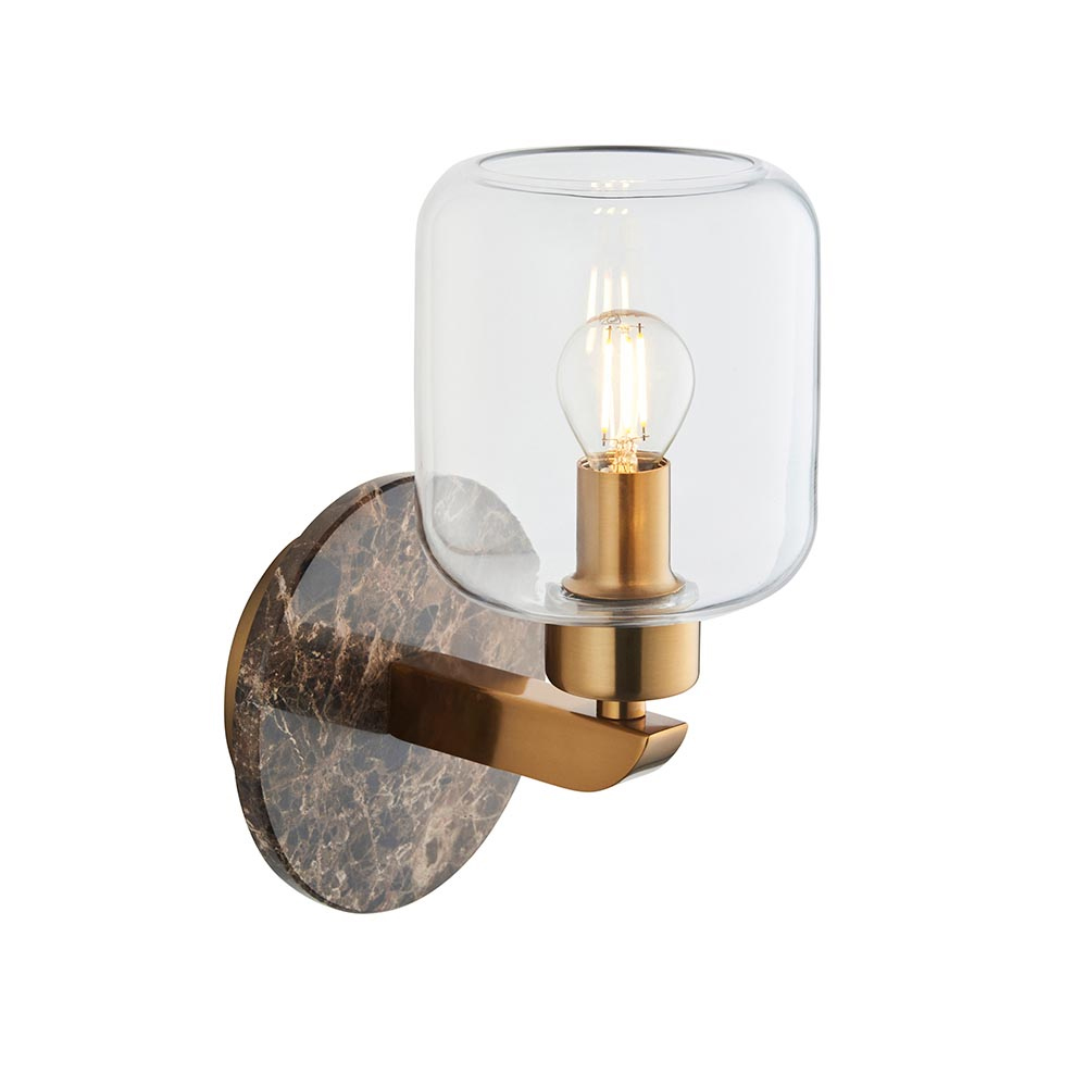 Tarrytown Clear Glass Wall Light In Dark Brown Emperador Marble
