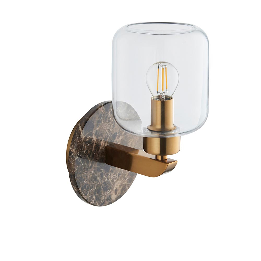 Tarrytown Clear Glass Wall Light In Dark Brown Emperador Marble