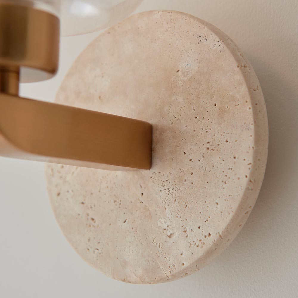 Tarrytown Clear Glass Wall Light In Natural Travertine Stone