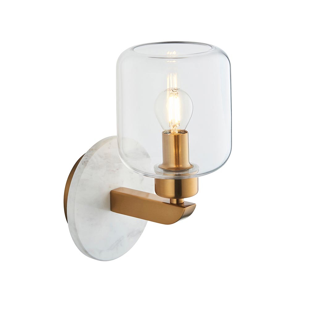 Tarrytown Clear Glass Wall Light In White Volaskas Marble
