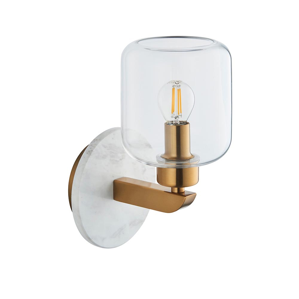 Tarrytown Clear Glass Wall Light In White Volaskas Marble