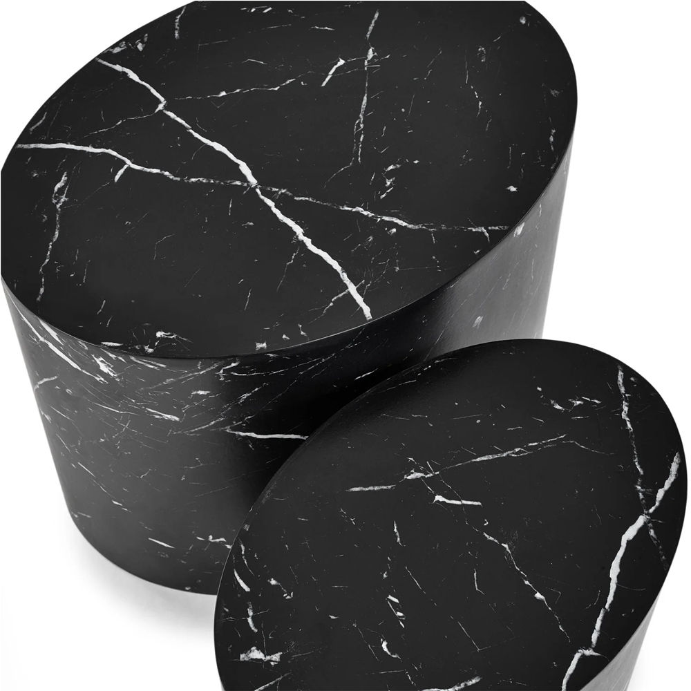 Tarrytown Faux Marble Effect Oval Nest of 2 Tables - Black