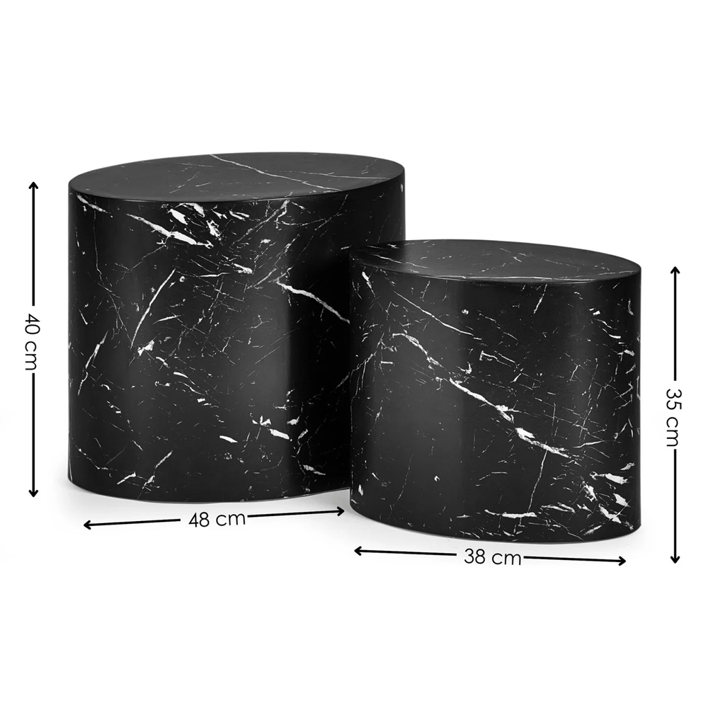 Tarrytown Faux Marble Effect Oval Nest of 2 Tables - Black