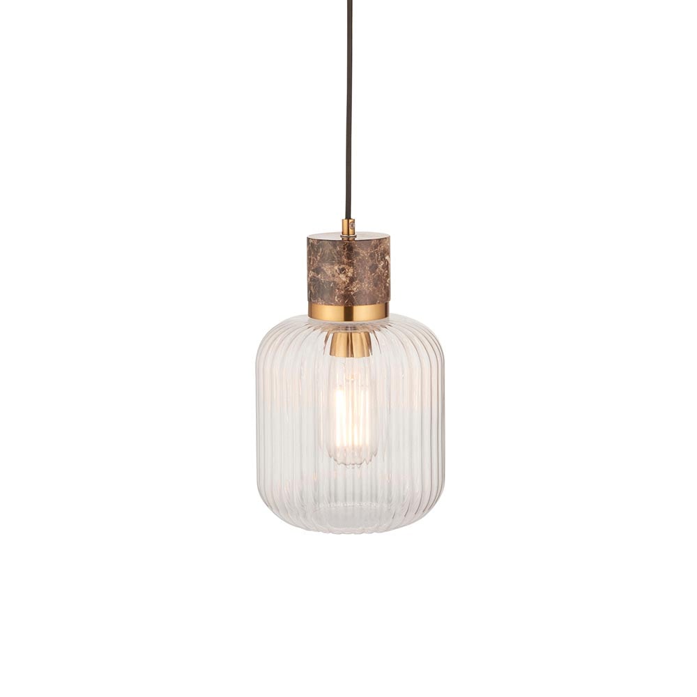 Tarrytown Ribbed Glass Pendant Light In Brown Emperador Marble