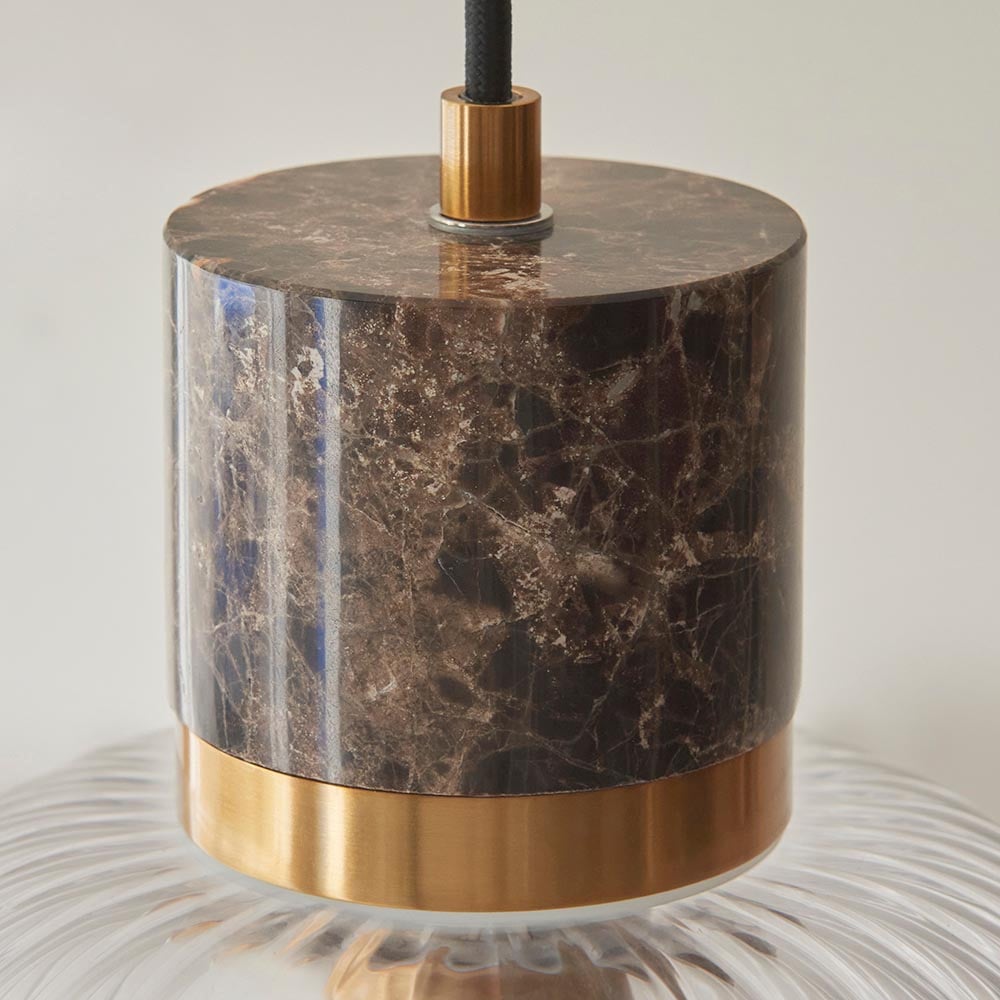 Tarrytown Ribbed Glass Pendant Light In Brown Emperador Marble