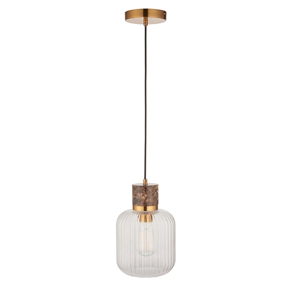 Tarrytown Ribbed Glass Pendant Light In Brown Emperador Marble