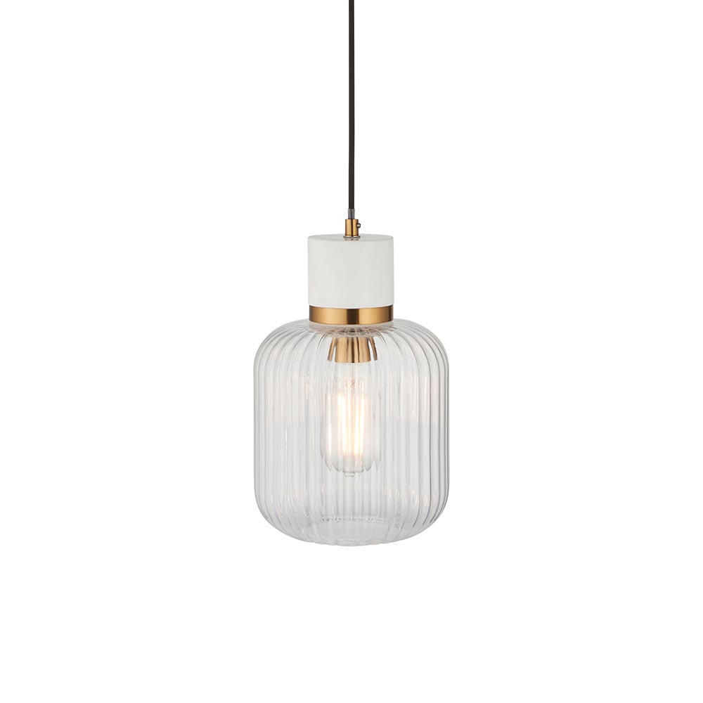 Tarrytown Ribbed Glass Pendant Light In White Volakas Marble