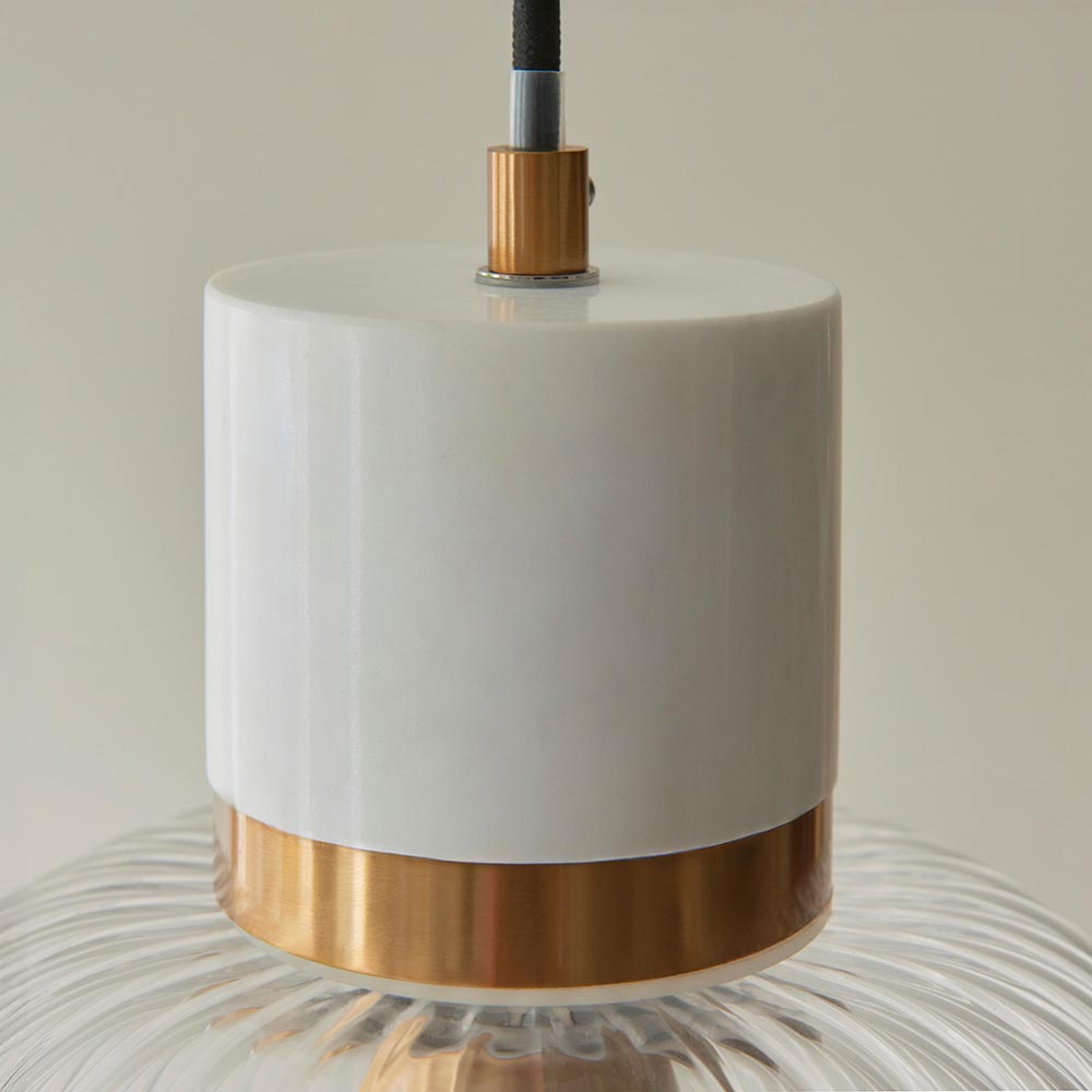 Tarrytown Ribbed Glass Pendant Light In White Volakas Marble