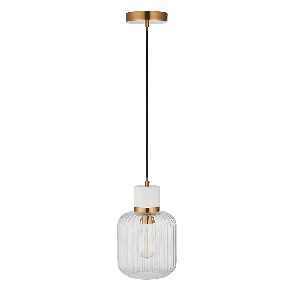 Tarrytown Ribbed Glass Pendant Light In White Volakas Marble