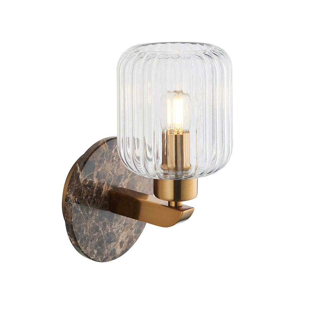 Tarrytown Ribbed Glass Wall Light In Brown Emperador Marble