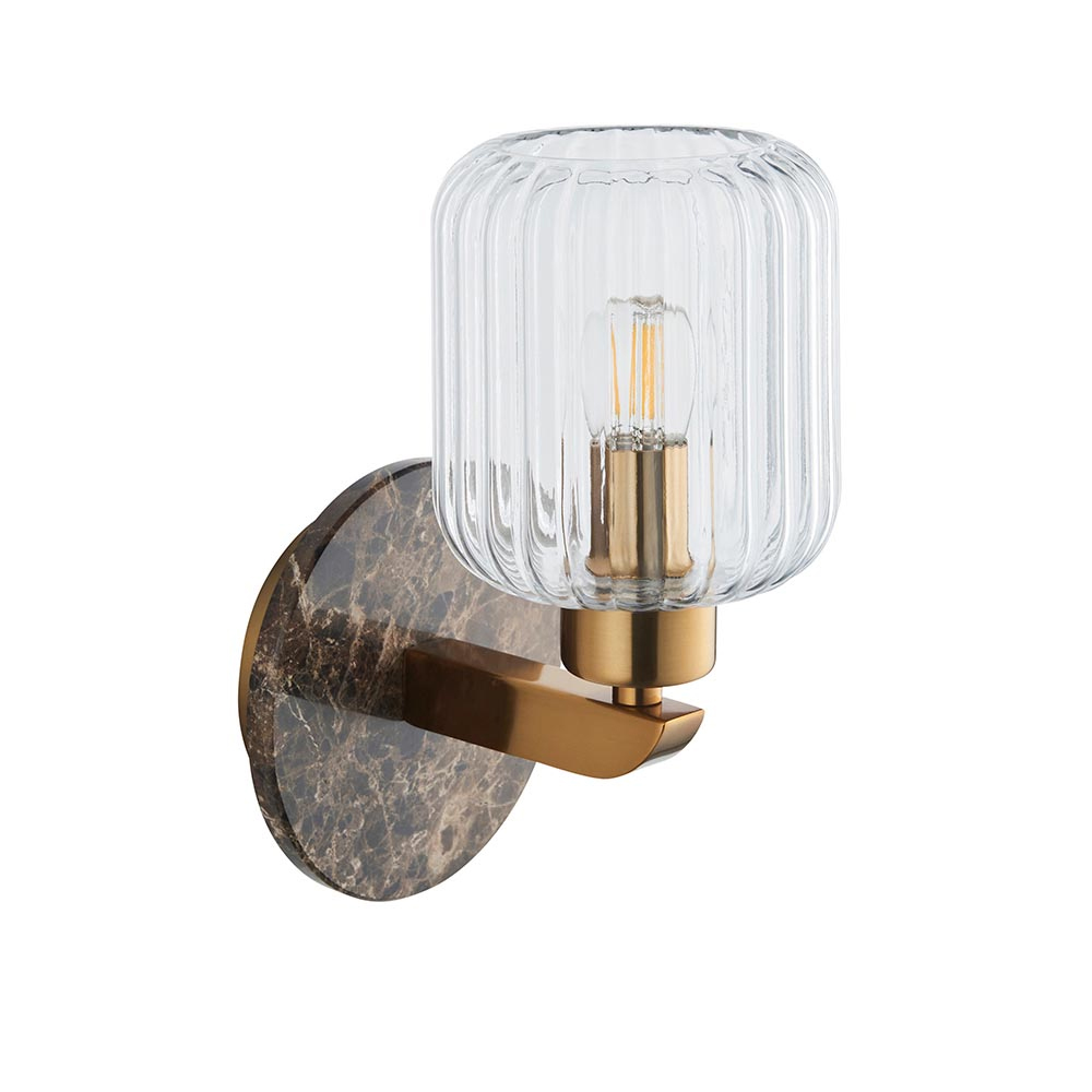 Tarrytown Ribbed Glass Wall Light In Brown Emperador Marble
