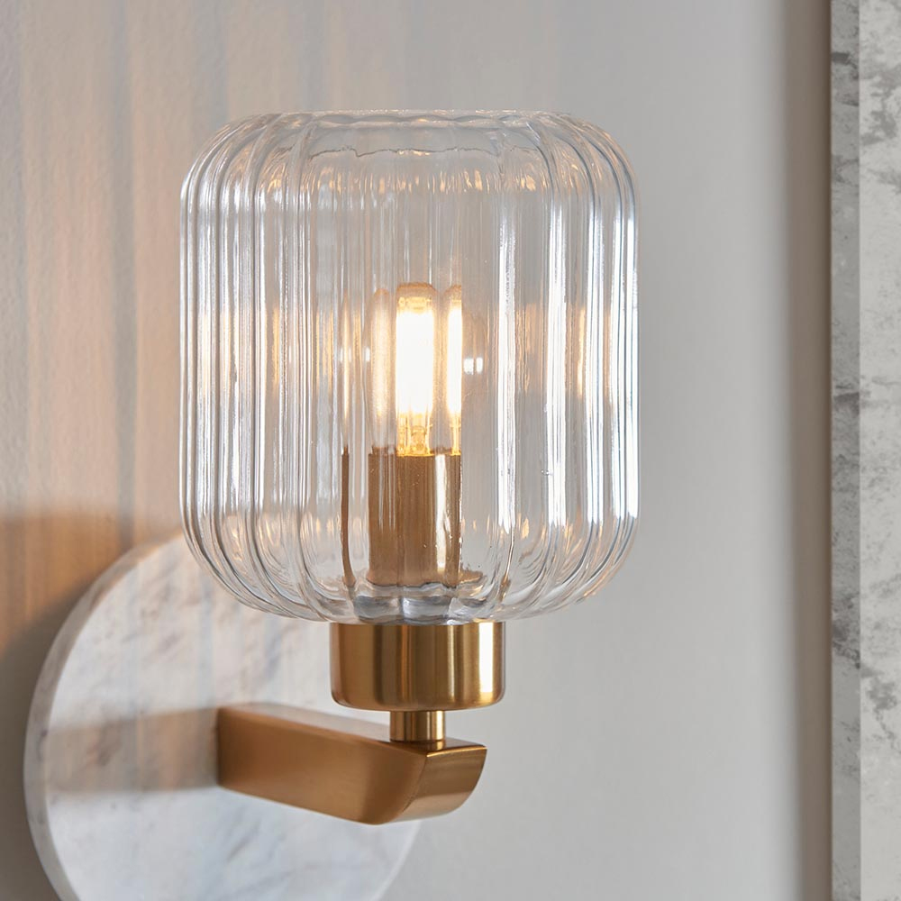 Tarrytown Ribbed Glass Wall Light In White Volaskas Marble