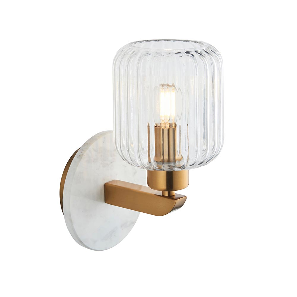 Tarrytown Ribbed Glass Wall Light In White Volaskas Marble
