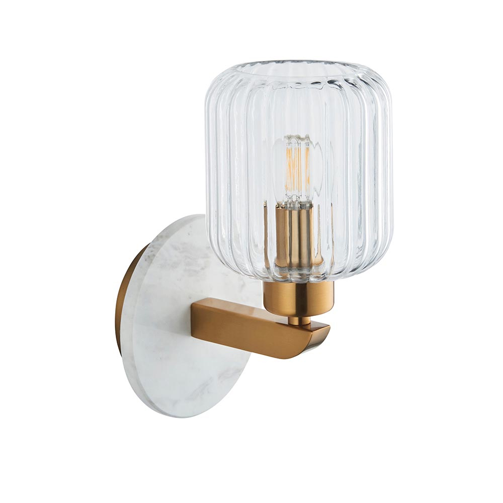 Tarrytown Ribbed Glass Wall Light In White Volaskas Marble