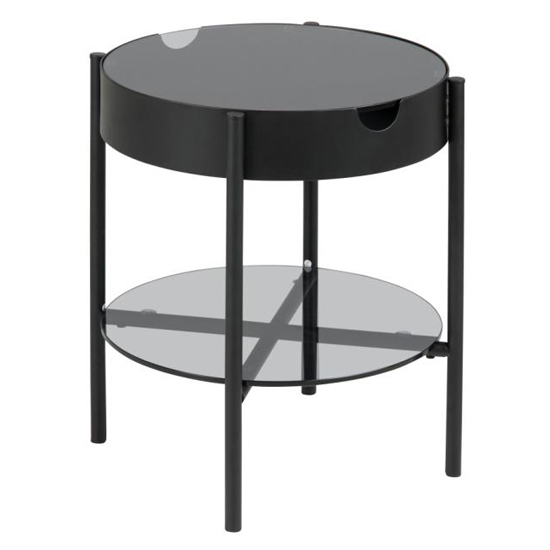 Tarrytown Round Smoked Glass Side Table With Undershelf_2
