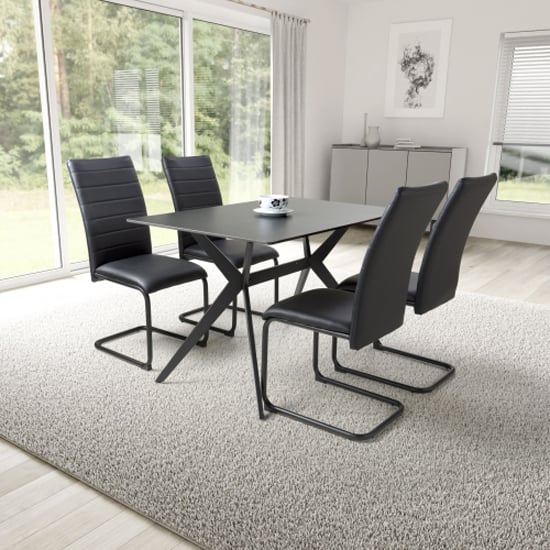 Product photograph of Tarsus 1 2m Black Dining Table With 4 Clisson Black Chairs from Furniture in Fashion