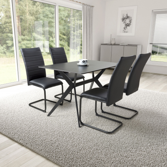 Read more about Tarsus black ceramic dining table with 4 clisson black chairs