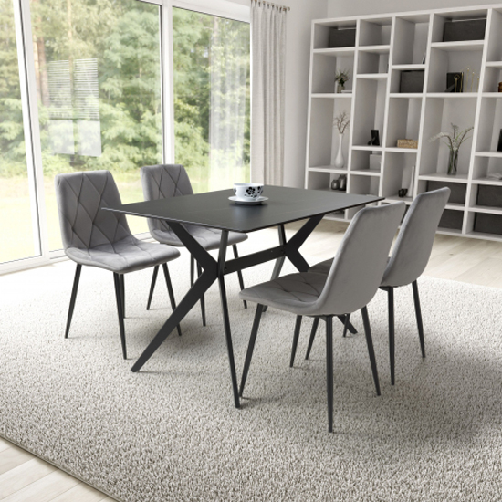 Read more about Tarsus black ceramic dining table with 4 vestal grey chairs