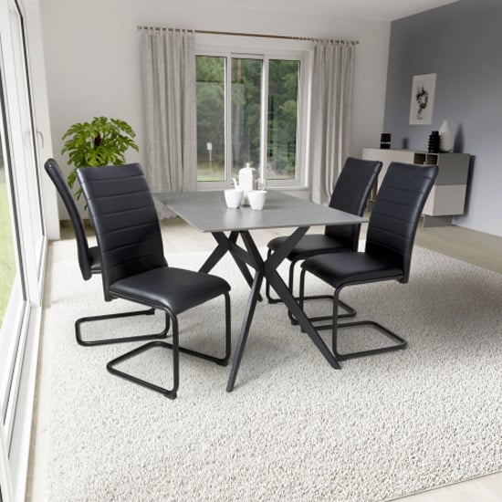 Tarsus 1.2m Grey Dining Table With 4 Clisson Black Chairs