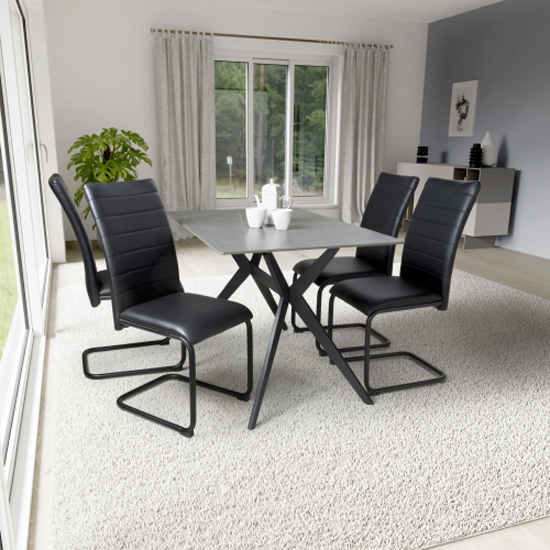 Read more about Tarsus grey ceramic dining table with 4 clisson black chairs