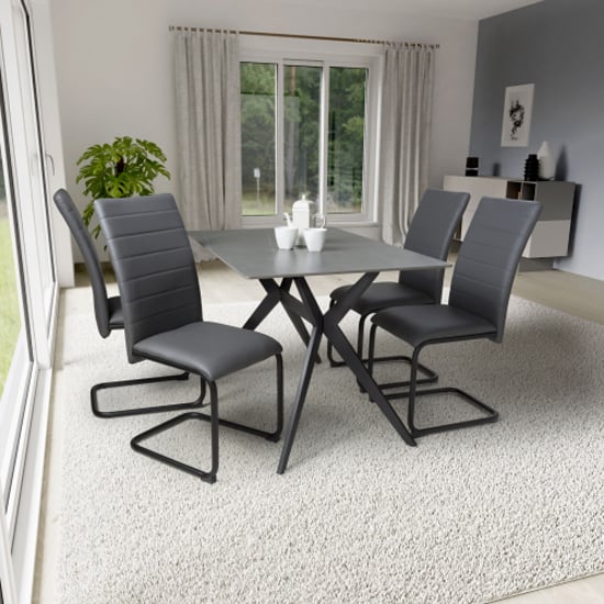 Tarsus 1.2m Grey Dining Table With 4 Clisson Grey Chairs