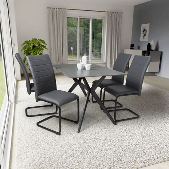 Read more about Tarsus grey ceramic dining table with 4 clisson grey chairs