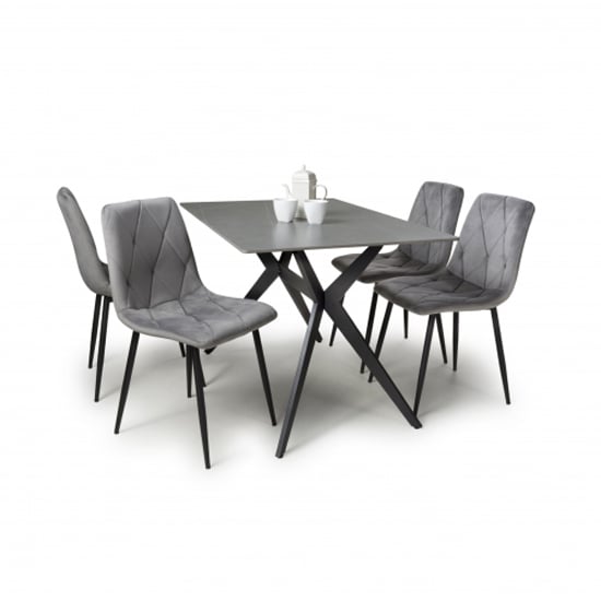 Read more about Tarsus grey ceramic dining table with 4 vestal grey chairs