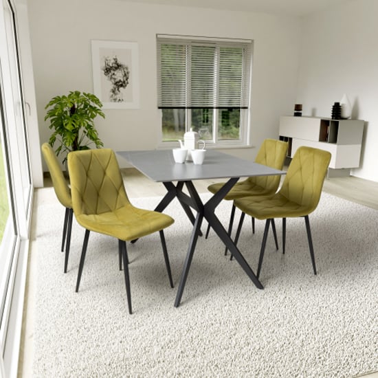 Tarsus 1.2m Grey Dining Table With 4 Vestal Yellow Chairs
