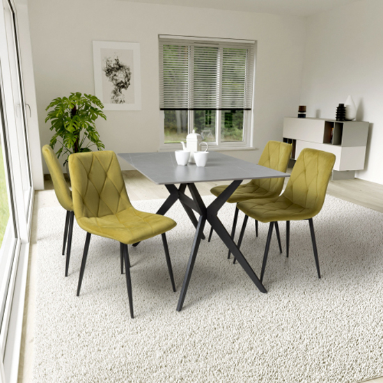 Read more about Tarsus grey ceramic dining table with 4 vestal yellow chairs