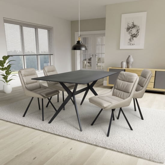 Tarsus 1.6m Black Dining Table With 4 Addis Cream Chairs