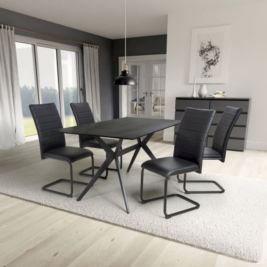 Tarsus 1.6m Black Dining Table With 4 Clisson Black Chairs