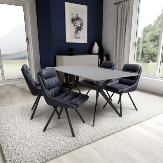 Product photograph of Tarsus 1 6m Grey Dining Table With 4 Addis Midnight Blue Chairs from Furniture in Fashion