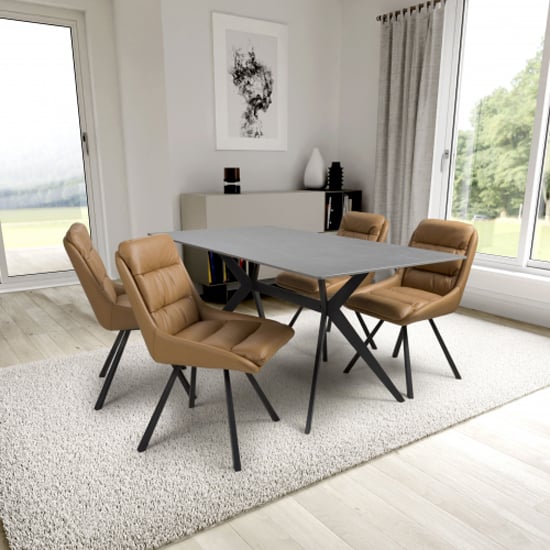 Tarsus 1.6m Grey Dining Table With 4 Addis Tan Chairs