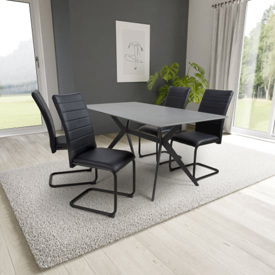 Tarsus 1.6m Grey Dining Table With 4 Clisson Black Chairs