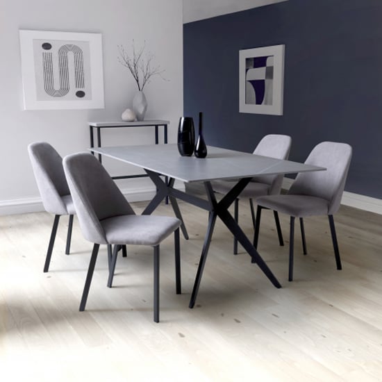 Tarsus 1.6m Grey Dining Table With 4 Lenoir Light Grey Chairs